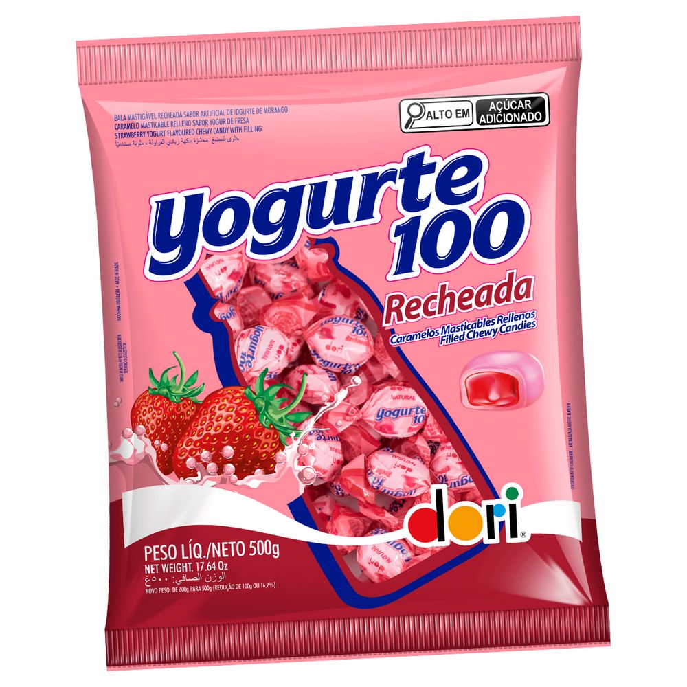 Bala Mastigavel Recheada Morango Yogurte100 500g - Dori-2-